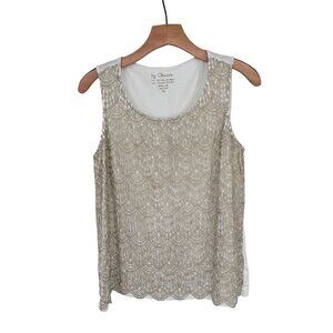 Chicos 1 gold lace  Overlay Tank Top Size medium sleeveless womens knit